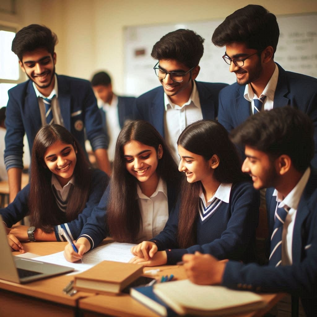 Indian high school students collaborating during a classroom activity — showcasing emotional intelligence skills like teamwork, empathy, and communication