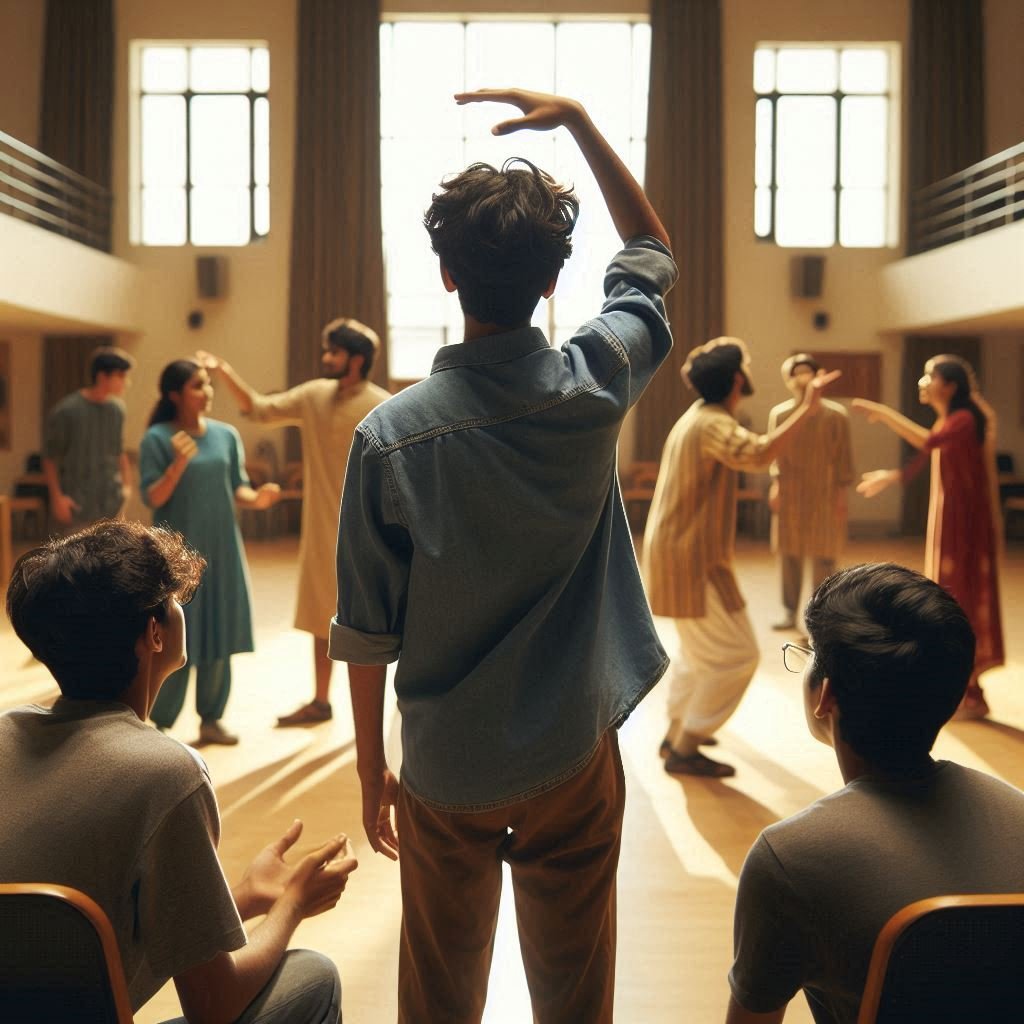 Indian students exploring self discovery through theatre at school workshop