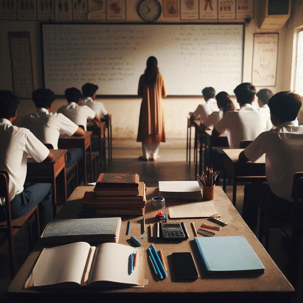 Indian classroom where students are participating in a digital detox for students activity, seated calmly without any mobile phones or screens.
