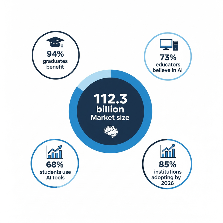 Infographic displaying statistics of revolutionary AI impact on students and education growth trends in 2025